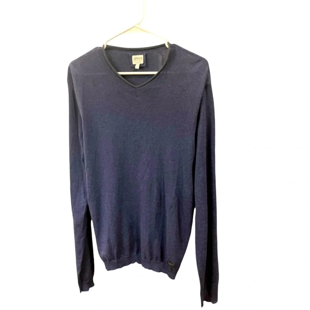 Armani Collezioni Cashmere Sweater Shallow VNeck, Size L, Navy Blue - Picture 2 of 7